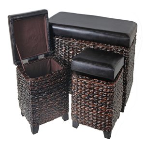 Ottomane rectangulaire moderne en faux cuir marron de IH Casa Decor