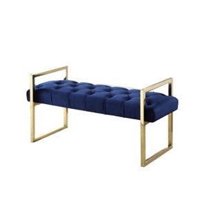 IH Casa Decor Modern Blue Velvet Accent Bench - 18-in L