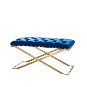 Banc d'accent moderne en velours bleu de IH Casa Decor, 15,75 po L