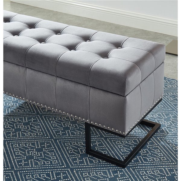 iH casadécor Modern Grey Faux Leather Accent Bench - 41.75-in L