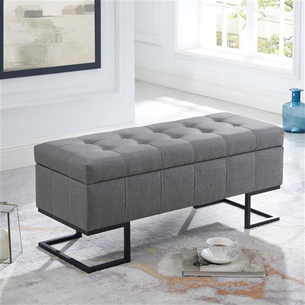 iH casadécor Modern Grey Faux Leather Accent Bench - 41.75-in L