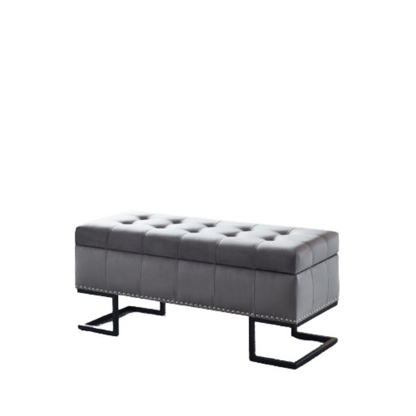 iH casadécor Modern Grey Faux Leather Accent Bench - 41.75-in L