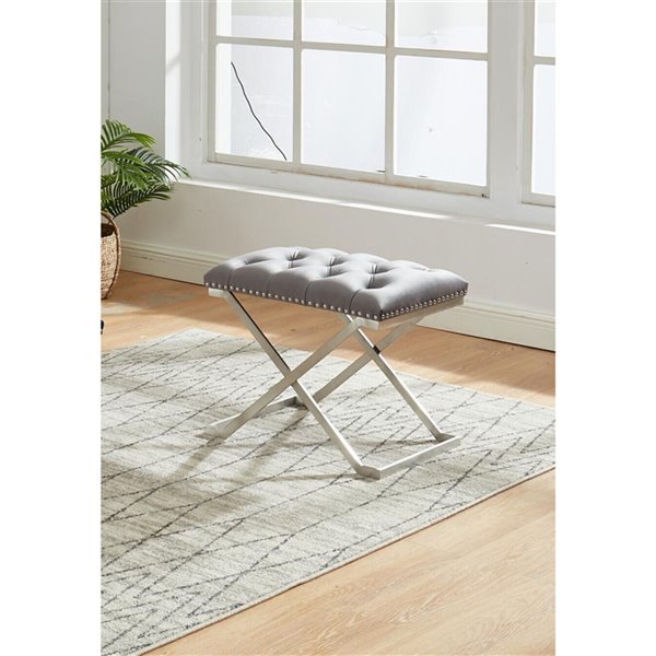 iH casadécor Modern Grey Velvet Rectangle Ottoman