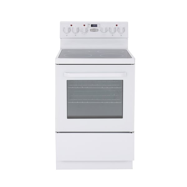 Cuisinière amovible blanche 24 po 2,7 pi³ vitrocéramique avec boutons à 4 éléments Marathon et nettoyage manuel