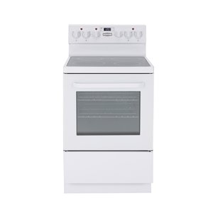 Cuisinière amovible blanche 24 po 2,7 pi³ vitrocéramique avec boutons à 4 éléments Marathon et nettoyage manuel