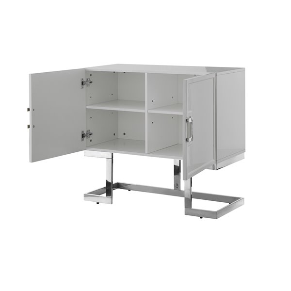 Inspired Home Olina Light Grey/Chrome Composite Sideboard with 2 Doors