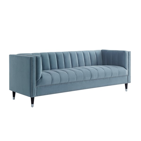 Inspired Home New York Modern Slate, Slate Blue Leather Sofa