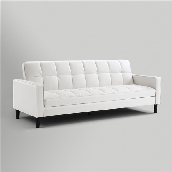 Inspired Home Osburne White Faux, White Leather Loveseat Sofa Bed