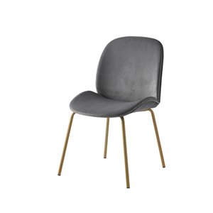 Inspired Home Luciano Contemporary Grey Velvet Upholstered Parsons Chair with Gold Frame  - Set of 2