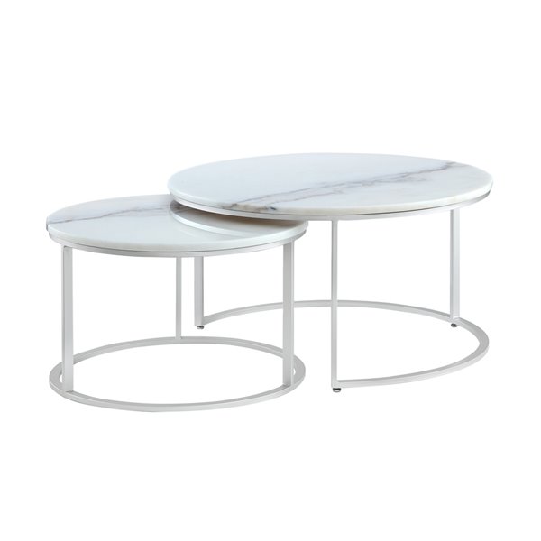 Inspired Home Marley Round Marble, Used White Marble Coffee Table