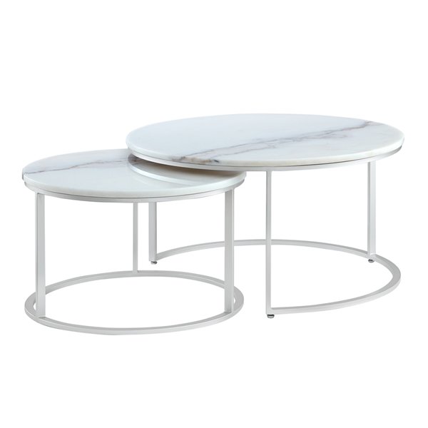 Inspired Home Marley Round Marble, Round Silver Coffee Table
