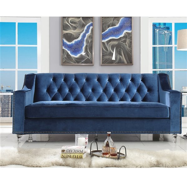 Inspired Home Queenie Modern Navy Velvet Sofa SA0302NYLAC RONA
