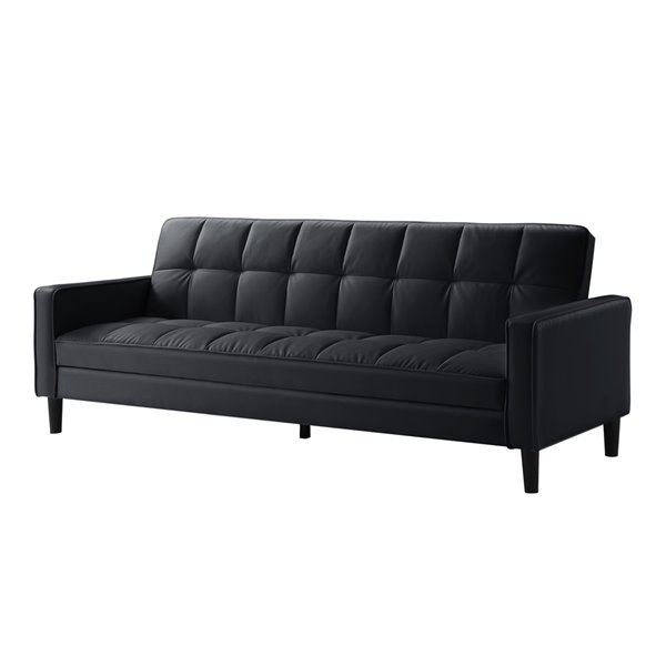 Inspired Home Osburne Black Faux, Black Faux Leather Futon Sofa Bed