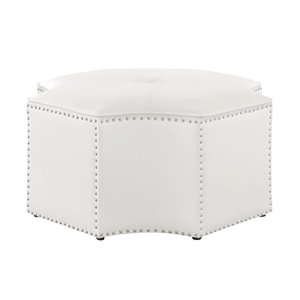 Inspired Home Joziah White PU/Chrome Modern Faux leather Round Ottoman