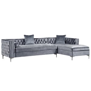 Inspired Home Olivia Modern Grey Velvet Sectional - 3-Seat