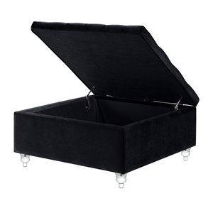Inspired Home Saige Black Modern Velvet Square Integrated Storage Ottoman