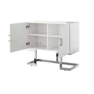 Inspired Home Olina White/Chrome Composite Sideboard with 2 Doors
