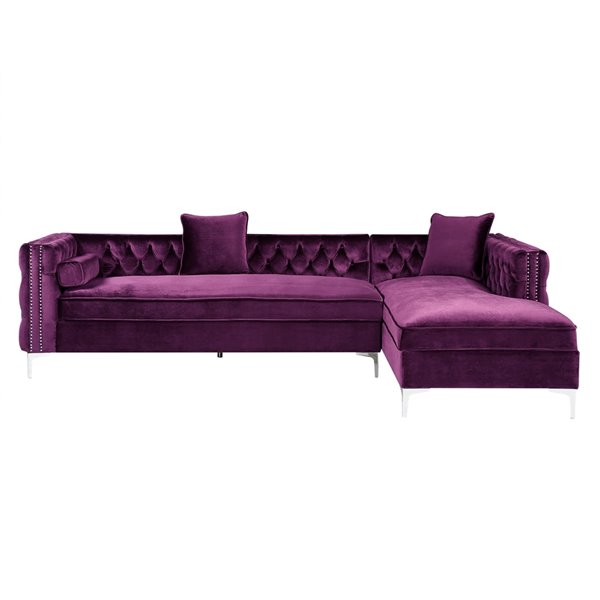 Inspired Home Olivia 3-Seat Modern Purple Velvet Sectional