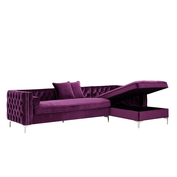 Inspired Home Olivia 3-Seat Modern Purple Velvet Sectional