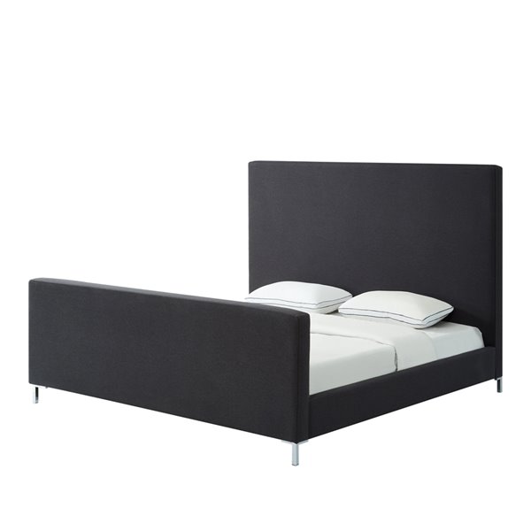 Inspired Home Stefania Queen Bed Frame, Charcoal Gray Queen Bed Frame