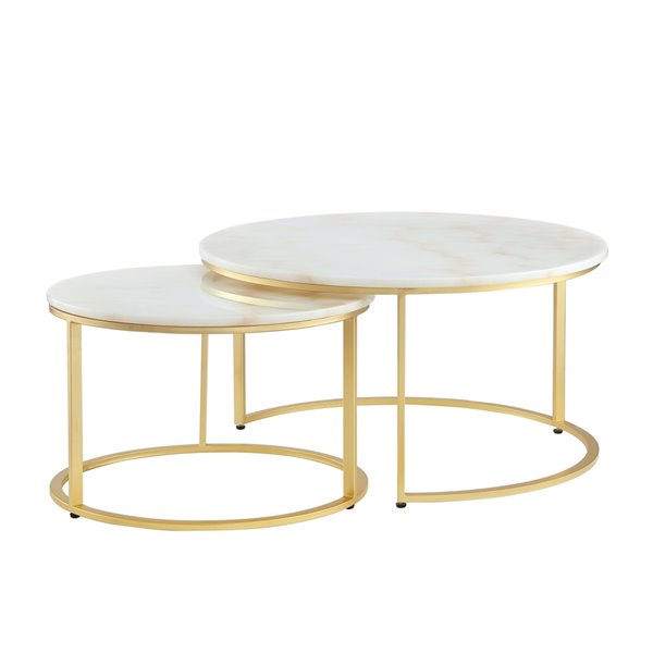 Inspired Home Marley Round Marble, Gold Coffee Table Set Canada