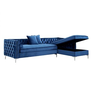 Inspired Home Olivia Modern Navy Velvet 3-Seat Sectional