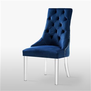 Inspired Home Winona Contemporary Navy Velvet Upholstered Dining Chair with Acrylic Frame  - Set of 2