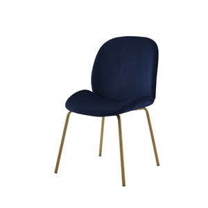 Inspired Home Luciano Contemporary Navy Velvet Upholstered Parsons Chair with Gold Frame  - Set of 2