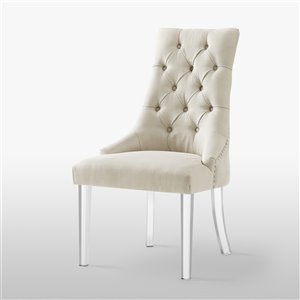 Inspired Home Winona Contemporary Cream White Linen Upholstered Dining Chair with Acrylic Frame  - Set of 2