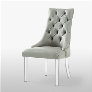 Inspired Home Winona Contemporary Light Grey Faux Leather Upholstered Parsons Chair with Acrylic Frame  - Set of 2