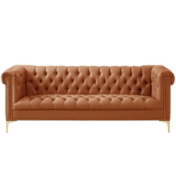 Inspired Home Ramona Modern Camel Brown, Brown Faux Leather Couch