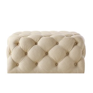 Inspired Home Lester Beige Modern Linen Square Ottoman
