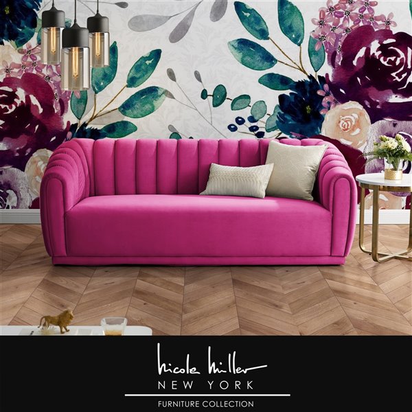 Inspired Home Bellamy Modern Fuchsia Velvet Sofa