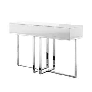 Inspired Home Maui White Modern Console Table with Chrome Frame