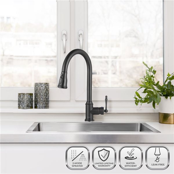 AKDY Matte Black 1-Handle Deck Mount High-Arc Handle/Lever Kitchen Faucet