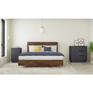Nexera Midland Queen-Size Bedroom Set - Truffle/Charcoal and Grey - 4-Piece