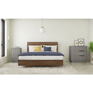 Nexera Symmetry Queen-Size Bedroom Set - Walnut and Greige - 4-Piece