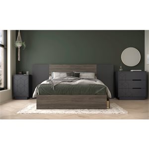 Ensemble de chambre à coucher pour lit à deux places Metric de Nexera, gris écorce/charbon, 5 pièces