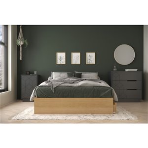Ensemble de chambre à coucher pour lit à deux places Ballet de Nexera, érable naturel/gris écorce, 3 pièces