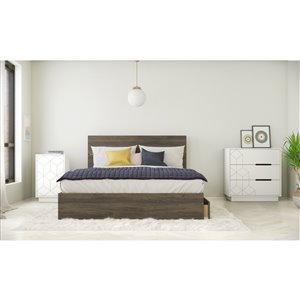 Ensemble de chambre à coucher pour grand lit Volt de Nexera, gris écorce/blanc, 4 pièces