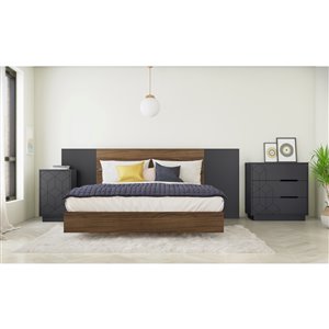 Ensemble de chambre à coucher pour grand lit Vienna de Nexera, noyer/gris charbon, 5 pièces