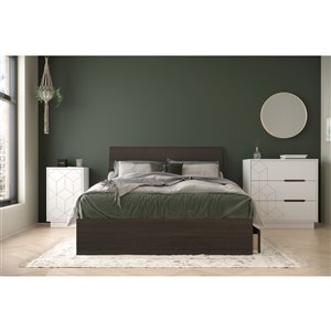Ensemble de chambre à coucher pour lit à deux places Odyssey de Nexera, ébène/blanc, 4 pièces