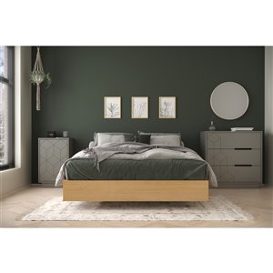 Ensemble de chambre à coucher pour lit à deux places Bilou de Nexera, érable naturel et écru, 3 pièces