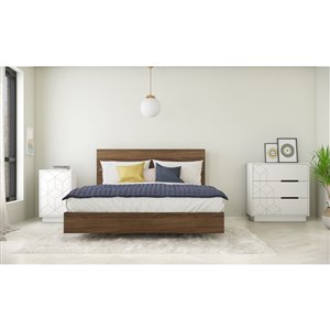 Ensemble de chambre à coucher pour grand lit Subito de Nexera, noyer/blanc, 4 pièces