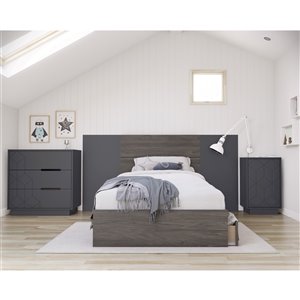 Ensemble de chambre à coucher pour petit lit Metric de Nexera, gris écorce/charbon, 5 pièces