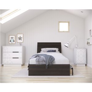 Ensemble de chambre à coucher pour petit lit Odyssey de Nexera, ébène/blanc, 4 pièces