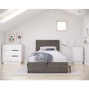 Ensemble de chambre à coucher pour petit lit Volt de Nexera, gris écorce/blanc, 4 pièces