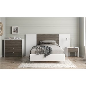 Ensemble de chambre à coucher pour petit lit Soft de Nexera, blanc/gris écorce, 5 pièces