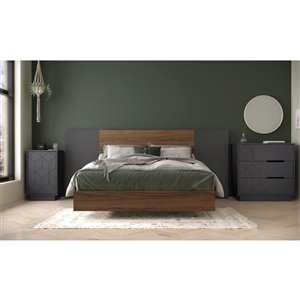 Ensemble de chambre à coucher pour lit à deux places Vienna de Nexera, noyer/gris charbon, 5 pièces