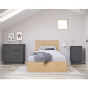 Ensemble de chambre à coucher pour petit lit Ballet de Nexera, érable naturel/gris charbon, 4 pièces